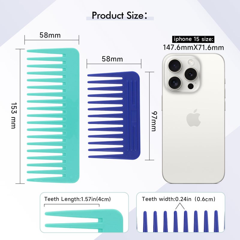KISMETICS - One large, one small, two-piece Wide Tooth Comb，No Handle Detangler Accessories，Large Hair Detangling Comb for Curly, Straight,Wet Dry Hair(Green,Bright Blue) - Image 3